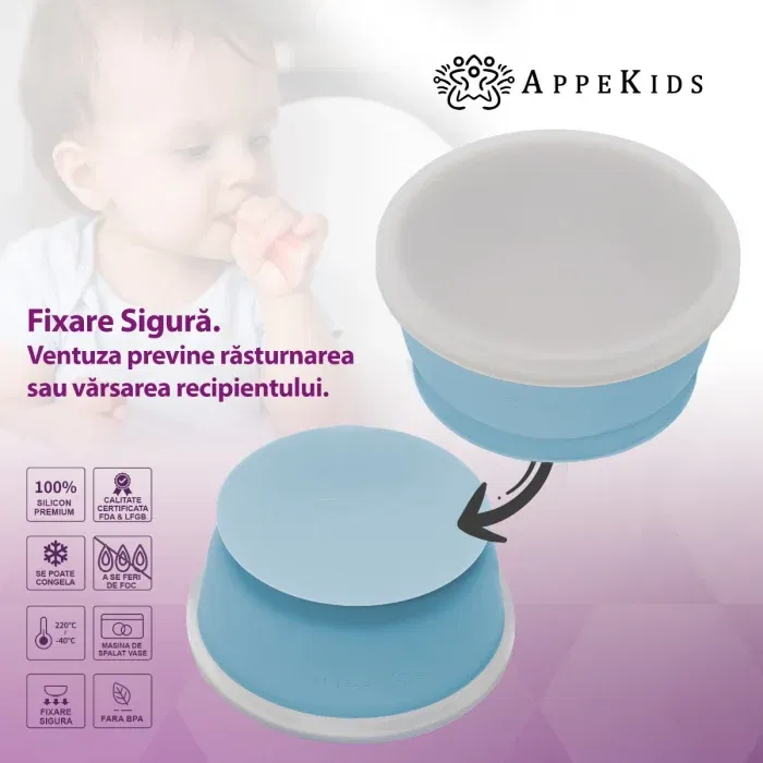 Bol din silicon cu ventuza si capac, AppeKids - Albastru [2]