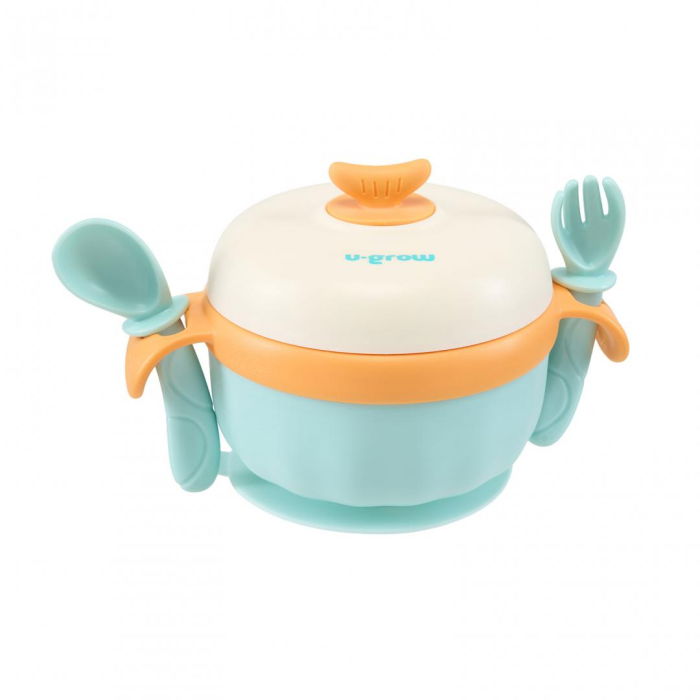 Bol termic , lingurita si furculita , baza antialunecare, blue, U-Grow [1]