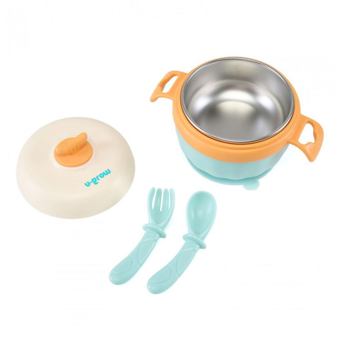Bol termic , lingurita si furculita , baza antialunecare, blue, U-Grow [4]