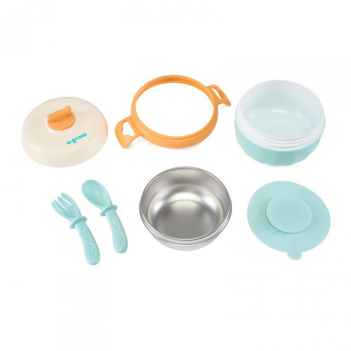 Bol termic , lingurita si furculita , baza antialunecare, blue, U-Grow [3]