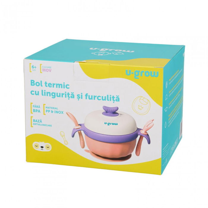 Bol termic , lingurita si furculita , baza antialunecare, mov, U-Grow [6]