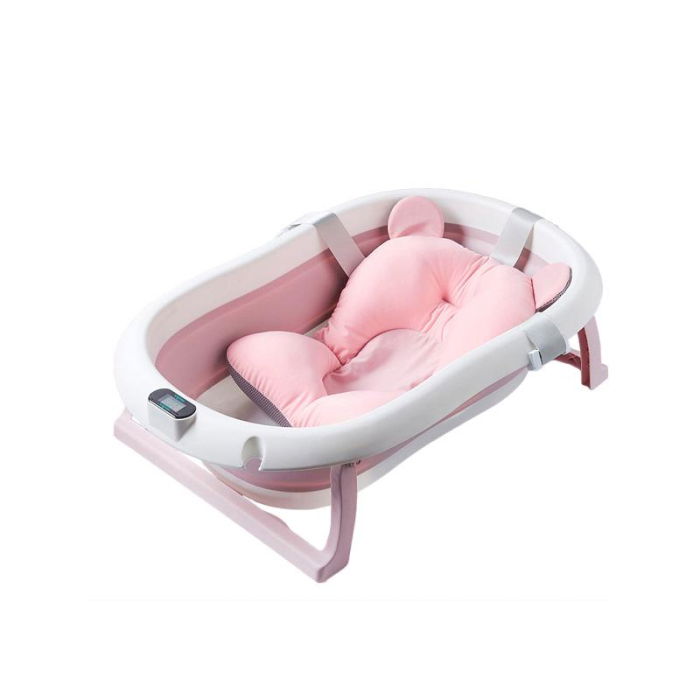 Cadita cu pernuta pentru bebelusi, termometru digital incorporat, pliabila, dop se scurgere, picioare anti-alunecare , roz, U-Grow [1]