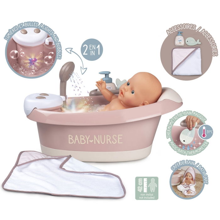 Cadita pentru papusa Smoby Baby Nurse Baleno Bath roz cu accesorii [6]