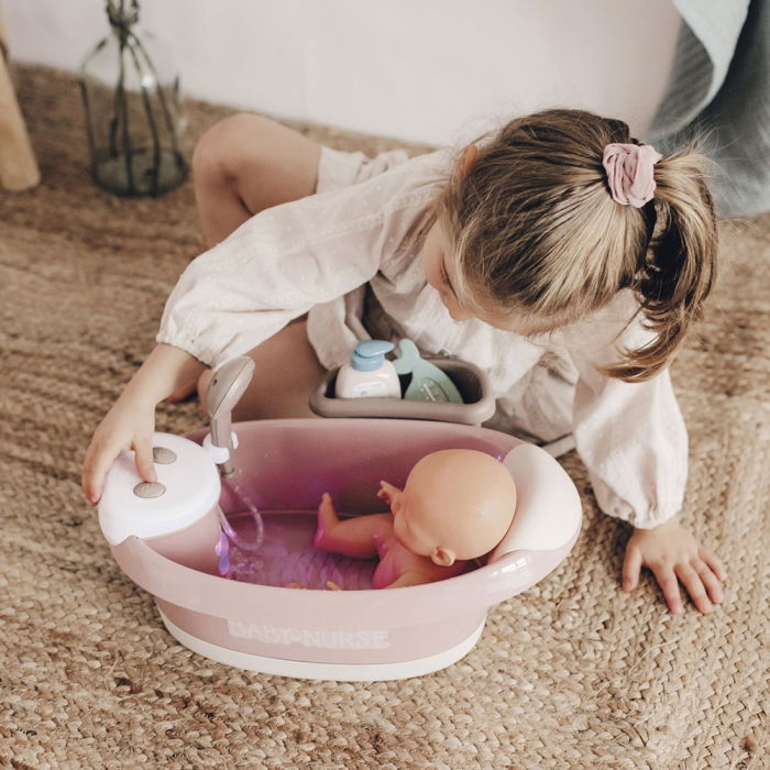 Cadita pentru papusa Smoby Baby Nurse Baleno Bath roz cu accesorii [3]