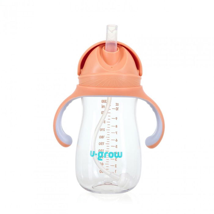 Cana cu pai tritan, orange, 300ml, U-Grow [1]