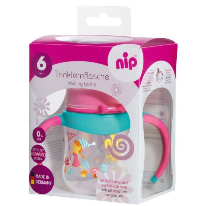 Cana de baut cu manere Training Bottle Girl pentru copii, adaptor de baut antipicurare din silicon, 150 ml, de la 6 luni, nip 35058 [1]