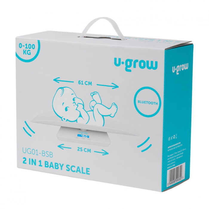 Cantar digital corporal 2in1 pentru bebe si mama, U-Grow, Display LED, blueetoth, Auto off, Functie Tara, 100kg, Alb [7]
