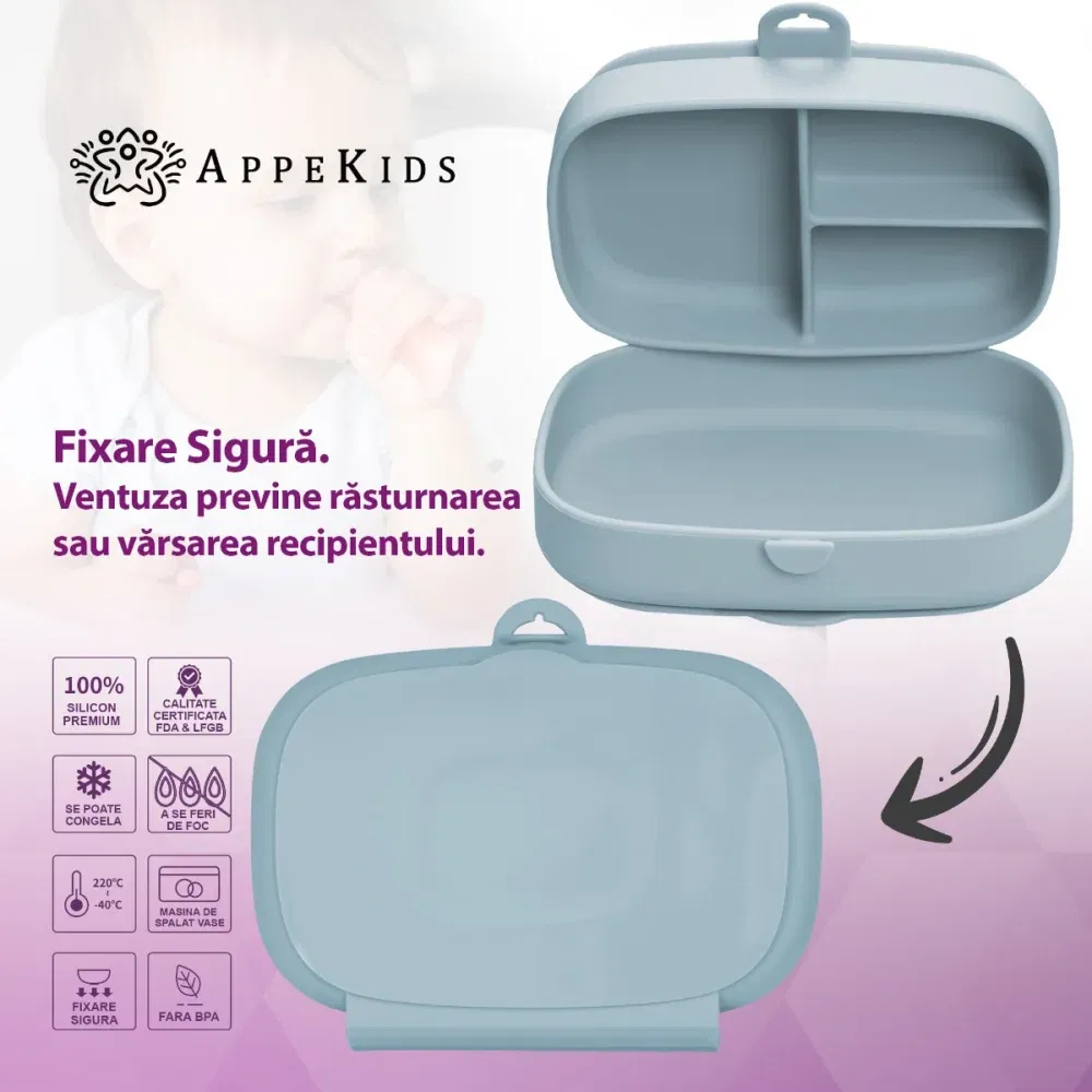 Caserola compartimentata din silicon cu ventuza, AppeKids Magic Box - Albastru [5]