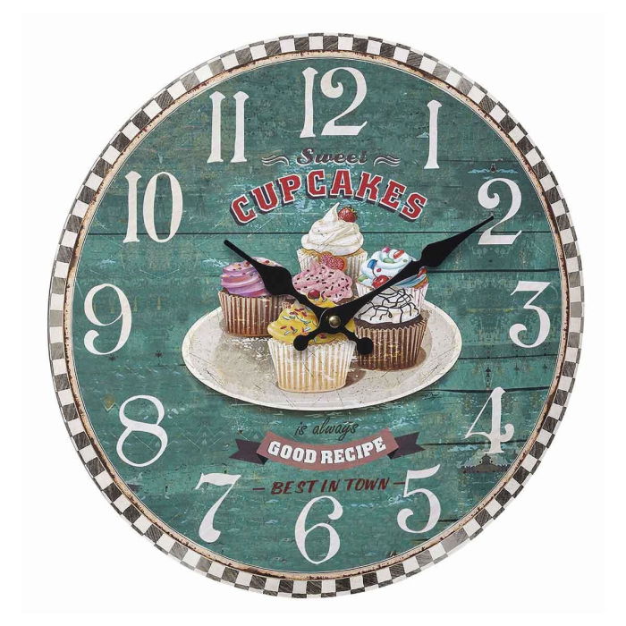 Ceas analog de perete din MDF, design VINTAGE, CupCakes, TFA 60.3045.13 [1]