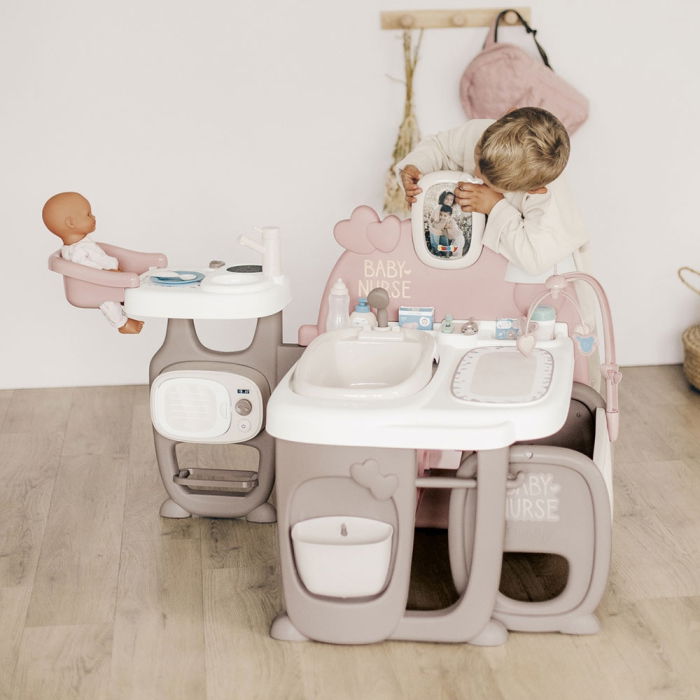 Centru de ingrijire pentru papusi Smoby Baby Nurse Doll`s Play Center maro cu 23 accesorii [3]