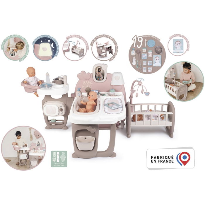 Centru de ingrijire pentru papusi Smoby Baby Nurse Doll`s Play Center maro cu 23 accesorii [5]