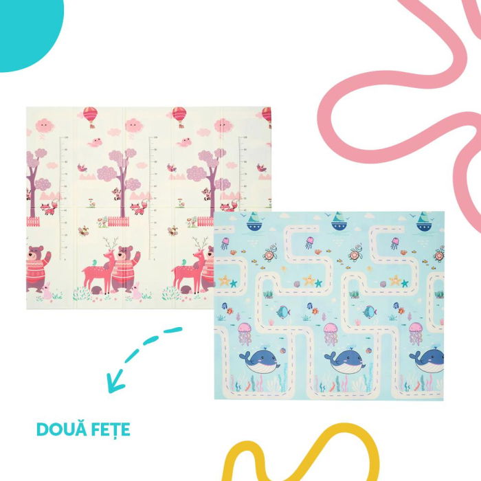 Covor de joaca pentru copii U-Grow, din spuma, pliabil, 2 fete, impermeabil, izolant, 180 x 200 x 1 cm [11]