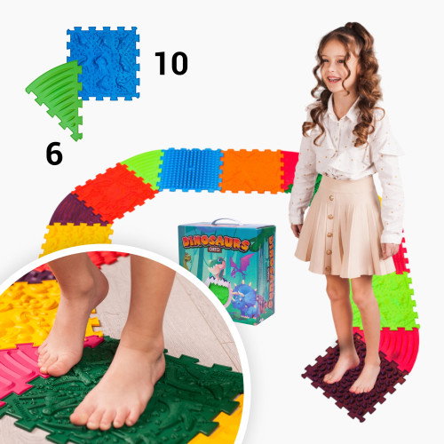 Covoraș de masaj Ortek Dinozauri Puzzle-uri 10 el. + 6 triunghiuri [2]