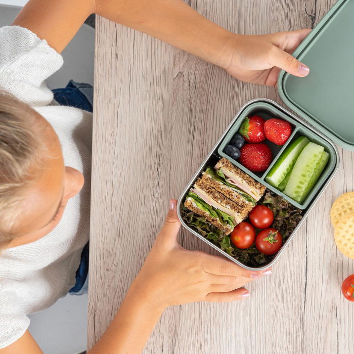 Cutie de pranz pentru alimente, din inox, cu compartimente din silicon, capac din silicon, fara BPA, lavabile in masina de spalat vase, Reer Lunchbox 25143 [4]