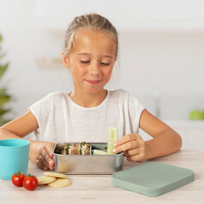 Cutie de pranz pentru alimente, din inox, cu compartimente din silicon, capac din silicon, fara BPA, lavabile in masina de spalat vase, Reer Lunchbox 25143 [3]