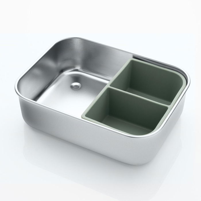 Cutie de pranz pentru alimente, din inox, cu compartimente din silicon, capac din silicon, fara BPA, lavabile in masina de spalat vase, Reer Lunchbox 25143 [1]