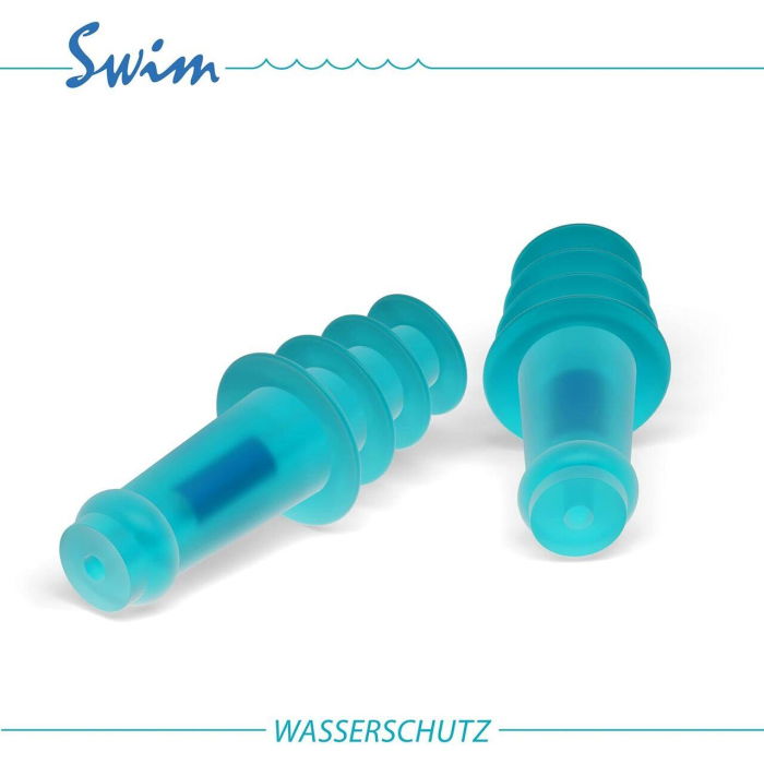 Dopuri de urechi pentru inot, impiedica patrunderea apei in urechi la adulti, reutilizabile, hipoalergenice, albastre, SANOHRA Swim [1]