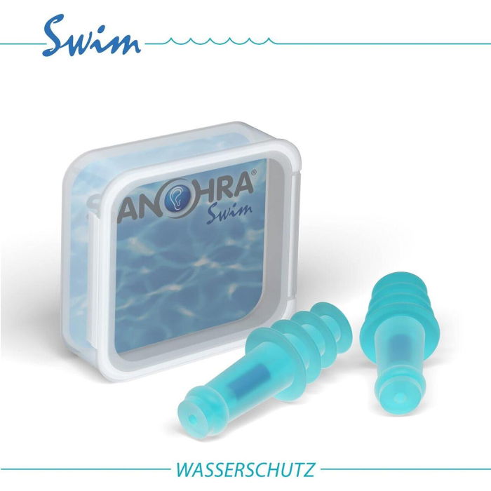 Dopuri de urechi pentru inot, impiedica patrunderea apei in urechi la adulti, reutilizabile, hipoalergenice, albastre, SANOHRA Swim [4]