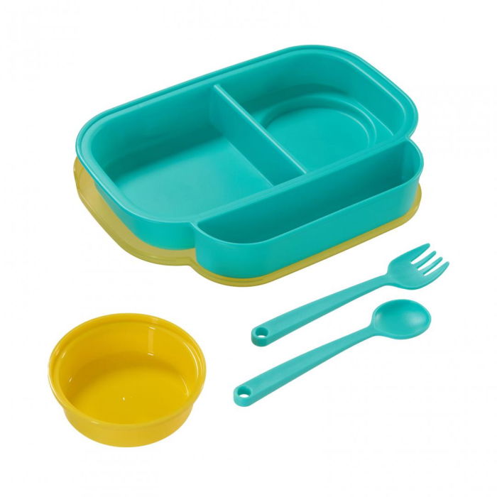 Farfurie compartimentata cu capac si lingurita si furculita, galbena, U-Grow [5]