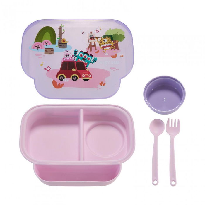 Farfurie compartimentata cu capac si lingurita si furculita, mov, U-Grow [5]