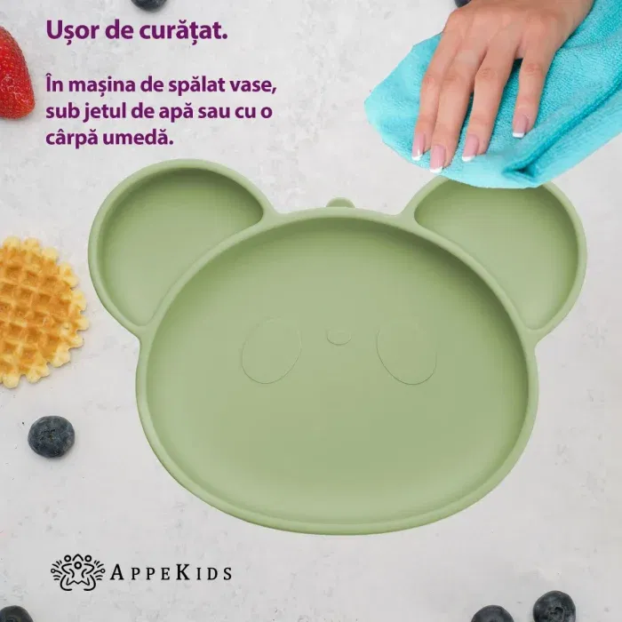 Farfurie din silicon cu ventuza, AppeKids, Panda - Verde [2]