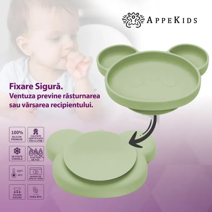 Farfurie din silicon cu ventuza, AppeKids, Panda - Verde [5]