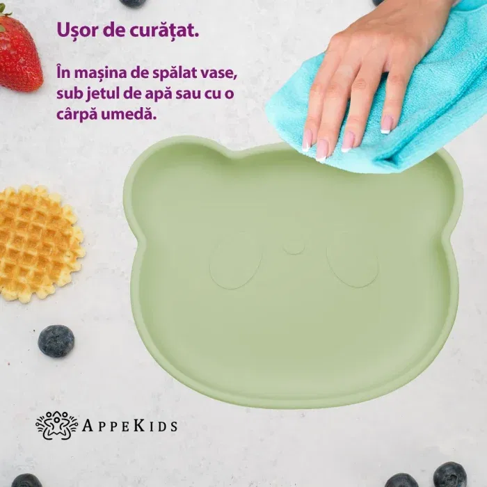 Farfurie din silicon cu ventuza, AppeKids, The Little Bear - Verde [4]