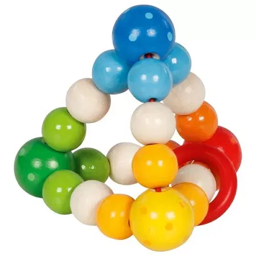Inel senzorial pentru bebelusi, model piramida colorata, cu bile de lemn, Goki [1]