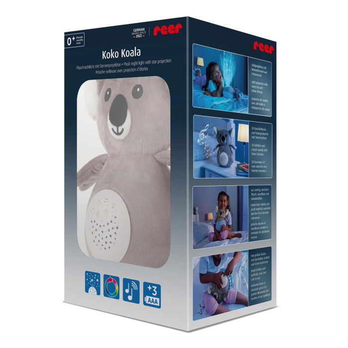 Jucarie din plus Koko Koala, lampa de veghe si proiector de stele cu muzica, senzor inteligent de plans, 0+ luni, Reer 52431 [8]
