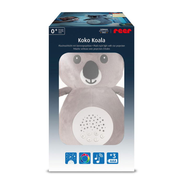 Jucarie din plus Koko Koala, lampa de veghe si proiector de stele cu muzica, senzor inteligent de plans, 0+ luni, Reer 52431 [1]