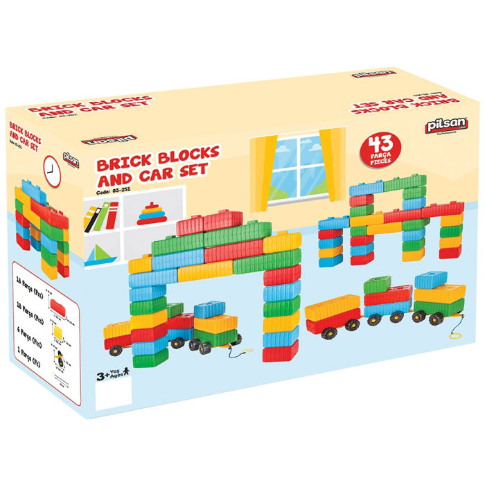 Jucarie Pilsan Cuburi de construit Brick Blocks and Car Set 43 piese [3]