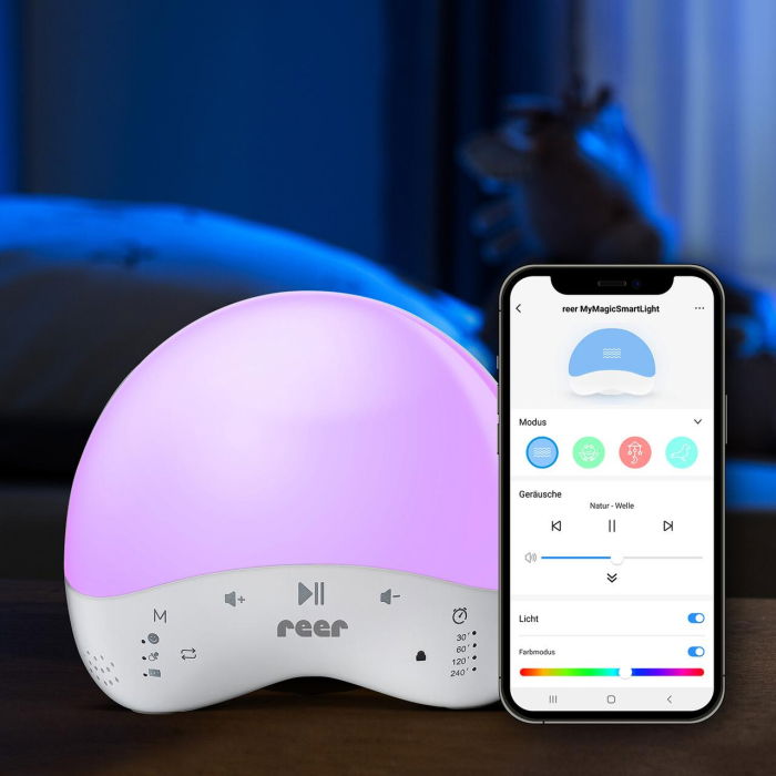 Lampa de veghe inteligenta cu 25 de sunete, multicolora, comunicare prin Wi-Fi cu smartphone, temporizator, Reer MyMagic SmartLight 52470 [1]