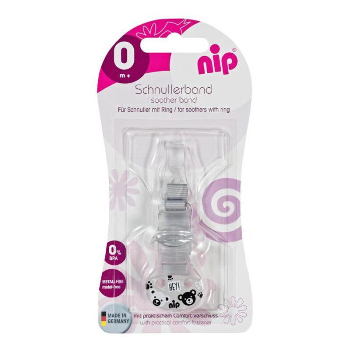 Lant cu carlig de prindere pentru suzete, banda textila, 0+ luni, nip  38373, gri [1]