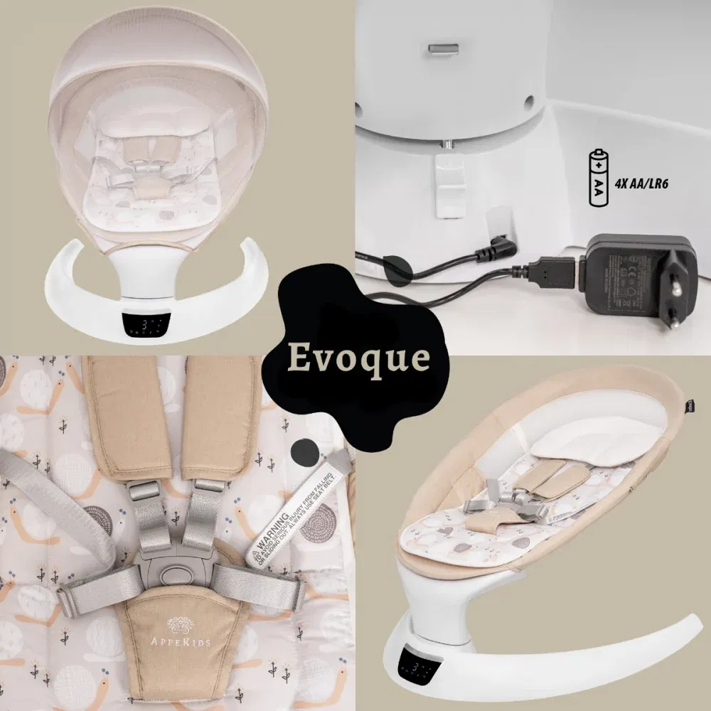 Leagan electric pentru bebelusi, cu spatar reglabil si senzor de miscare, AppeKids Evoque - Bej [5]