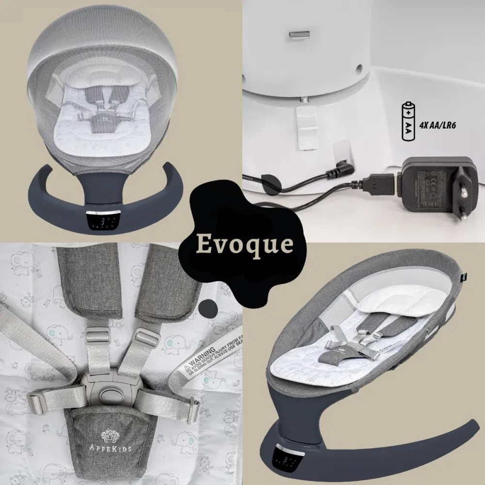Leagan electric pentru bebelusi, cu spatar reglabil si senzor de miscare, AppeKids Evoque - Gri [6]