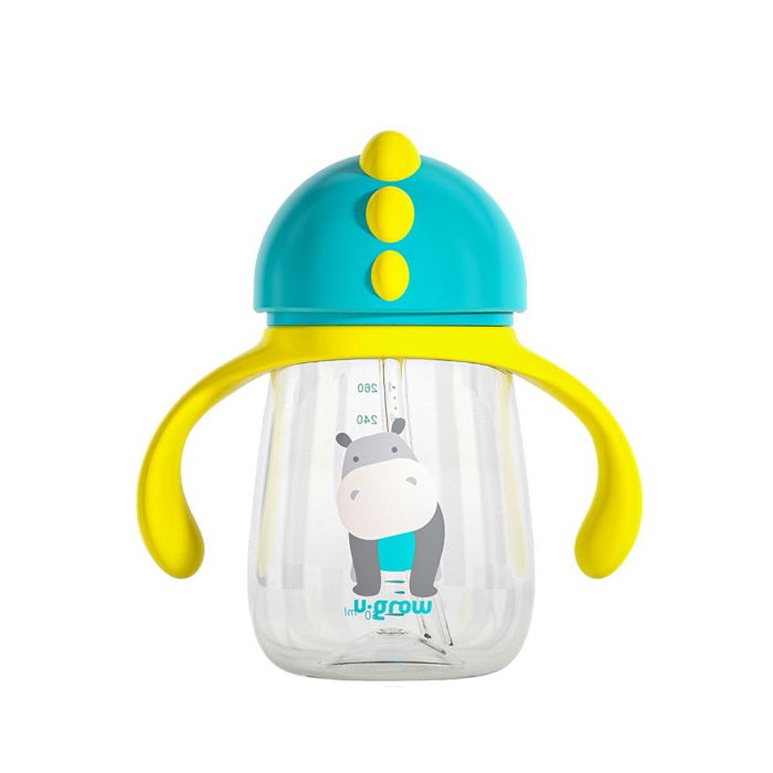 Pachet 3 in 1 cana 260 ml tritan cu 3 accesorii diferite pentru baut : tetina biberon, cioc , pai, blue, U-Grow [2]