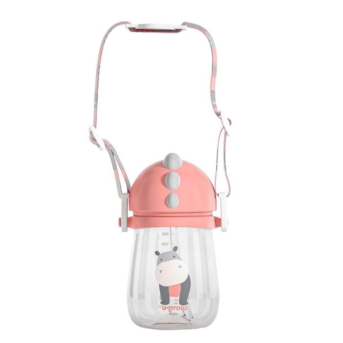 Pachet 3 in 1 cana 260 ml tritan cu 3 accesorii diferite pentru baut : tetina biberon, cioc , pai, dark pink, U-Grow [6]