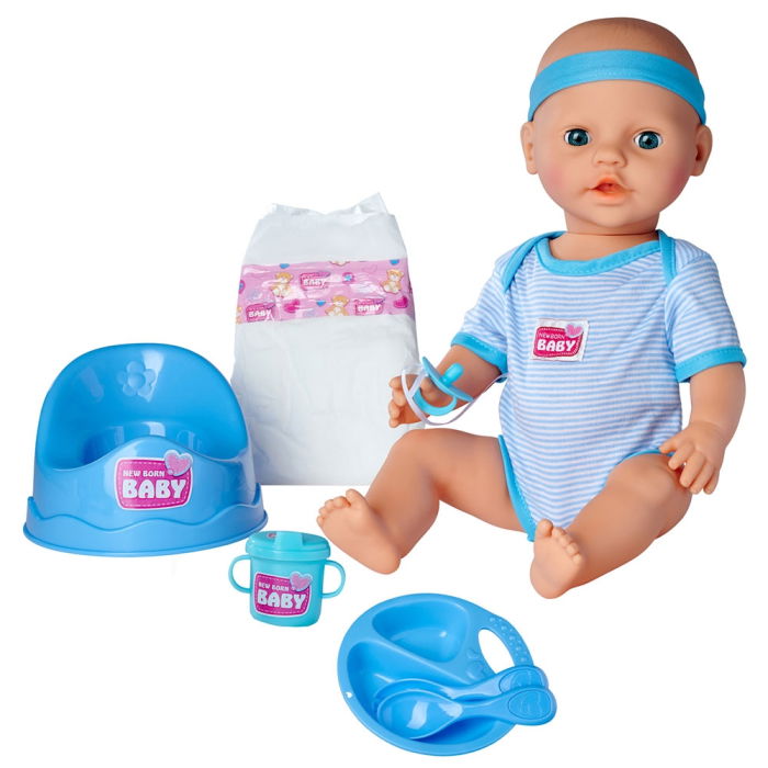 Papusa Simba New Born Baby, Baby Doll 43 cm cu accesorii albastru [3]