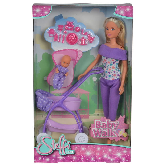 Papusa Simba Steffi Love Baby Walk 29 cm mov cu carucior si accesorii [2]