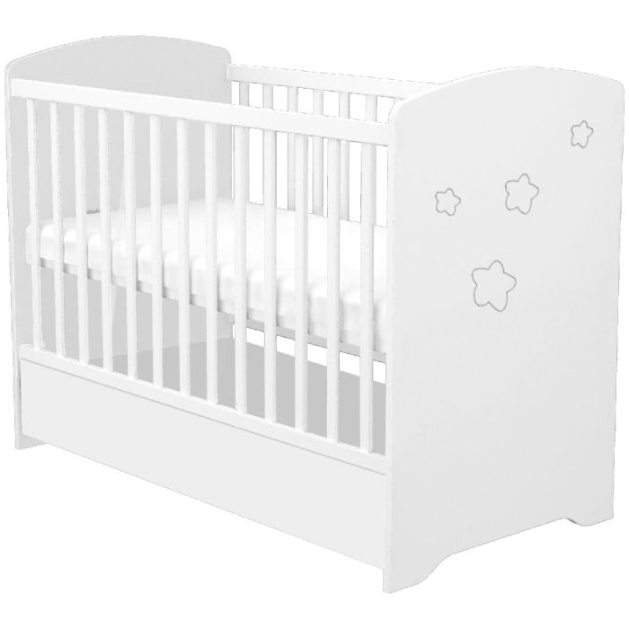 Patut copii din lemn cu sertar Hubners Matei 120x60 cm alb cu stelute [2]