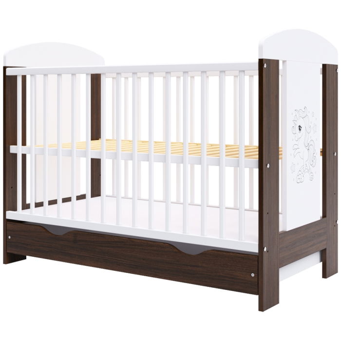 Patut copii din lemn Hubners Calisto Unicorn 120x60 cm maro cu sertar [1]