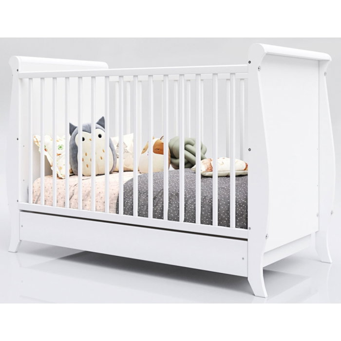 Patut copii din lemn Hubners Mara 120x60 cm alb cu sertar [2]
