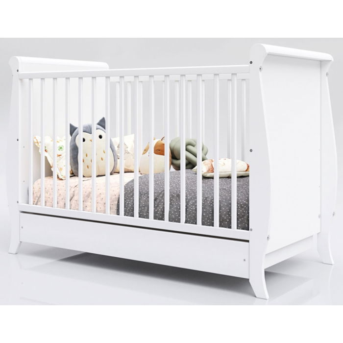 Patut copii din lemn Hubners Mara 120x60 cm alb cu sertar [2]