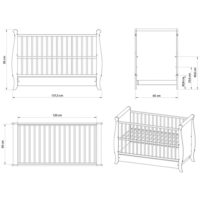 Patut copii din lemn Hubners Mara 120x60 cm alb cu sertar [4]