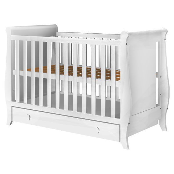 Patut copii din lemn Hubners Mira 120x60 cm alb cu sertar [1]
