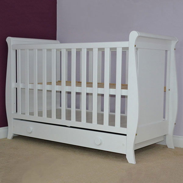 Patut copii din lemn Hubners Mira 120x60 cm alb cu sertar [4]