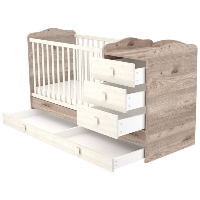 Patut copii transformabil din lemn cu 4 sertare Hubners Sofia Kombi 120x60 cm crem nisip [2]