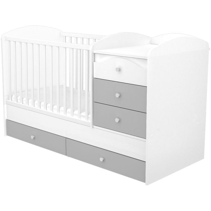 Patut copii transformabil din lemn cu 5 sertare Hubners Patrik Maxi Kombi 120x70 cm alb grafit [1]