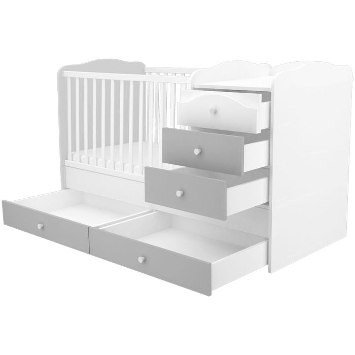 Patut copii transformabil din lemn cu 5 sertare Hubners Patrik Maxi Kombi 120x70 cm alb grafit [2]