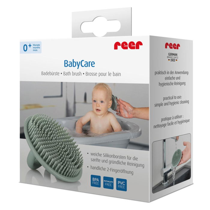 Perie de baie moale pentru bebelusi, din silicon alimentar, monobloc, fara BPA, 0+ luni, Reer BabyCare Bath Brush 81083 [2]